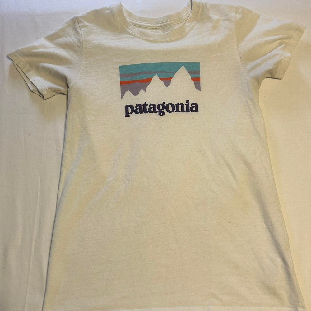 Patagonia Logo T-Shirt Men's Small Regular Fit Off-White Short Sleeve - Picture 2 of 5